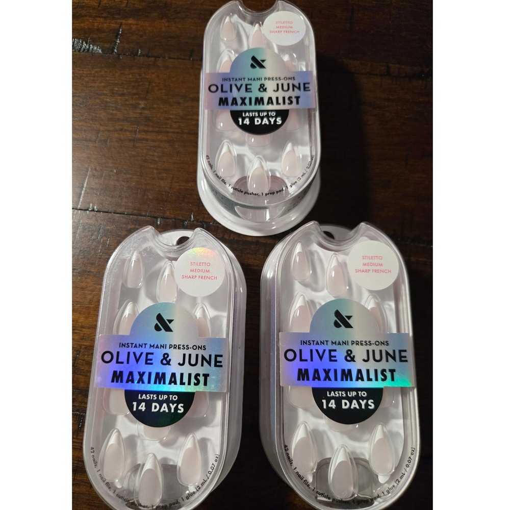 Olive & June Maximalist Press-On Nails Sharp French Stiletto Medium 3 Pack NEW
